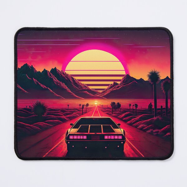 Item preview, 80s Car Driving Towards Synthwave Sunset Through A Desert designed and sold by Nightarcade.