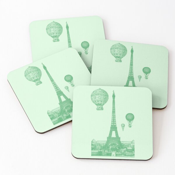 Item preview, eiffel tower with balloons in green (green background) designed and sold by Madame Memento.