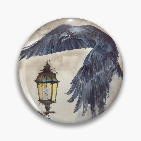 Item preview,  Watercolor raven flying over a lit lantern designed and sold by MaryWatercolor.