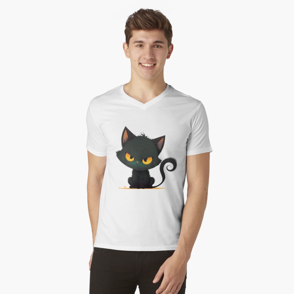 Black Cat Angry Face Emoticon T-shirt Kitten Lover-CL – Colamaga