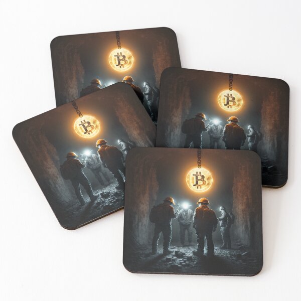 Artikelvorschau, Bergwerkarbeiter mit leuchteten Bitcoin Artwork entworfen und verkauft von FRSquare.