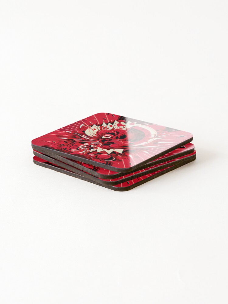 Thumbnail 4 of 5, Coasters (Set of 4), Grand Explosive Cartoon Red Transitional Pattern Digital Painting designed and sold by CodeAndColors.
