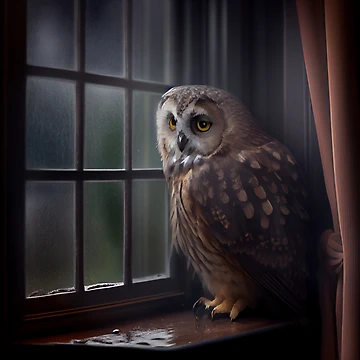 Vorschaubild zum Design Moody Owl at the Window Digital Painting von CodeAndColors