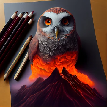Vorschaubild zum Design The Volcanos Pencil-Wielding Owl Digital Painting von CodeAndColors