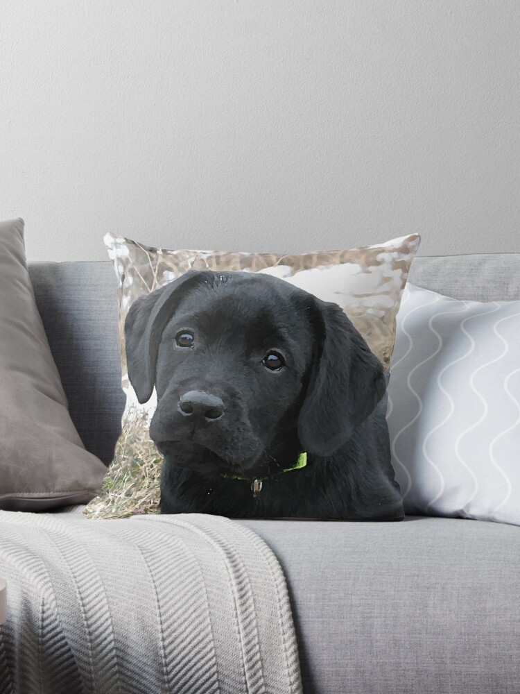 Awaiting Spring - Black Labrador Puppy Throw Pillow for Sale by