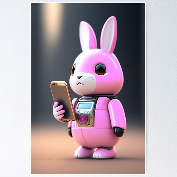 Item preview, Pink bunny with smartphone  designed and sold by CyberArtsy.