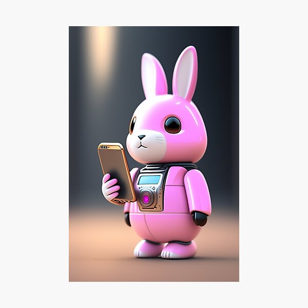 Item preview, Pink bunny with smartphone  designed and sold by CyberArtsy.