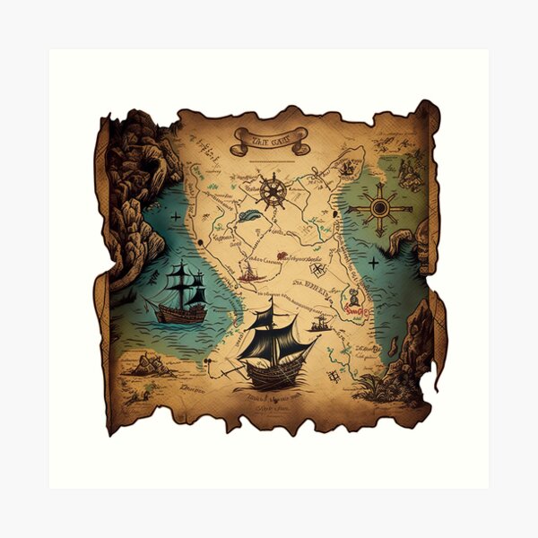 pirate-treasure-map-art-print-for-sale-by-vaxana-redbubble for Free Printable Pirate Treasure Map Pirate treasure map