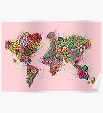 The World Succs ( Rose Gold Succulent Map ) Poster