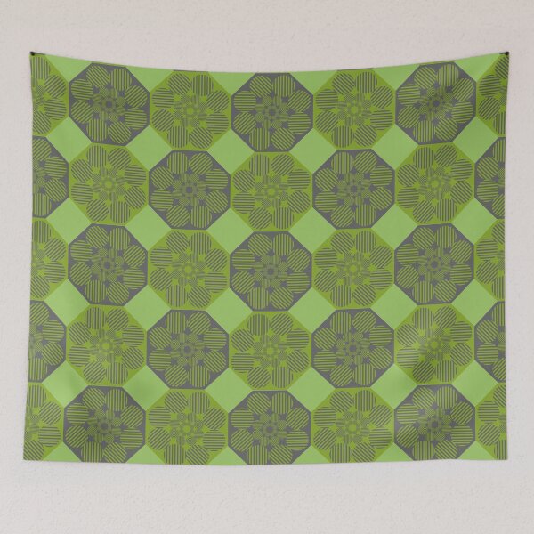 Item preview, Printed in green patchwork style with the shape of vintage decorated octagons designed and sold by Martapp.