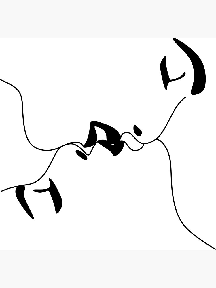 Line Drawings Men Women Kiss Stock Illustration 2184337023