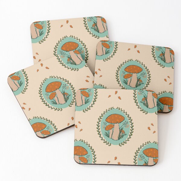 Item preview, Cottagecore Mushroom Cameos Pattern with Butterflies designed and sold by carabara.