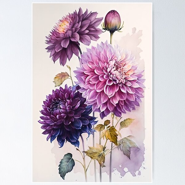 Item preview, Purple Dahlia flower painting designed and sold by FlatLandPrints.