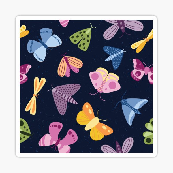 Moths and Butterflies on a Dark Speckled Background - indigo blue - SHW1006 K Sticker