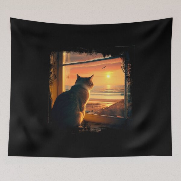 Item preview, Cat watching sunset scene designed and sold by Estevam Marinho.