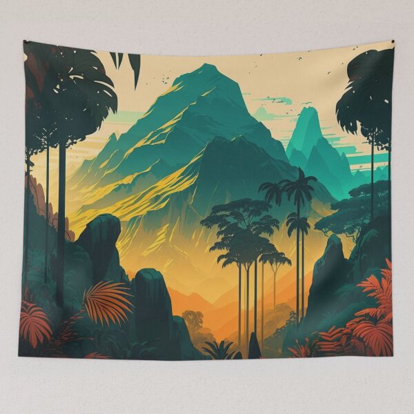 Item preview, Retro Jungle Mountain Scape designed and sold by AdvancedApe.