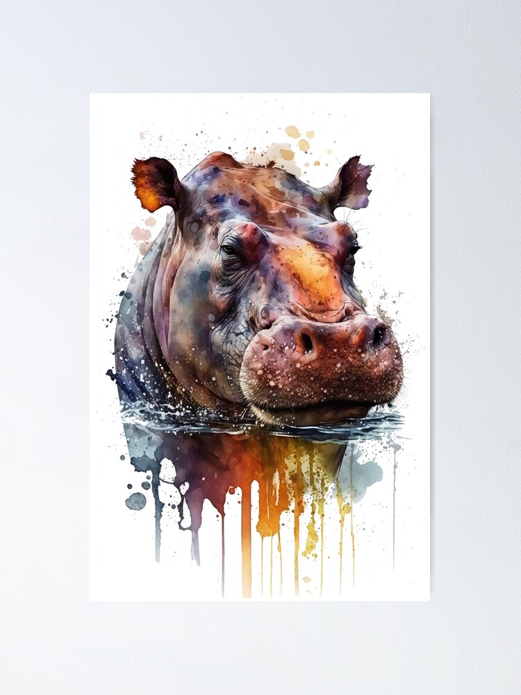 Aquarell | Poster hippopotamus mit Flusspferd Vintage von TripleZ Redbubble \