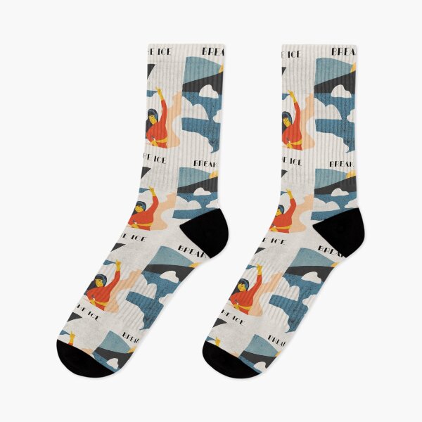 Item preview, Break the ice -  cold water swimming, ice water retro design with a woman in red designed and sold by Wildflow Creations.