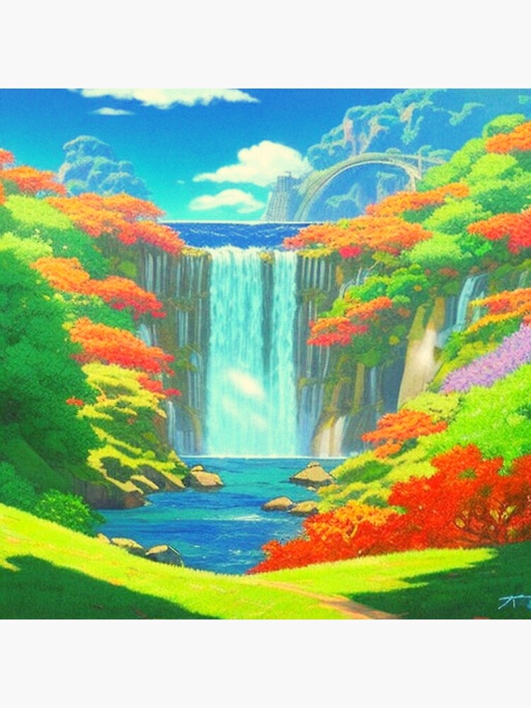 Premium AI Image  Beautiful anime girl next to the waterfall for mobile  wallpaper