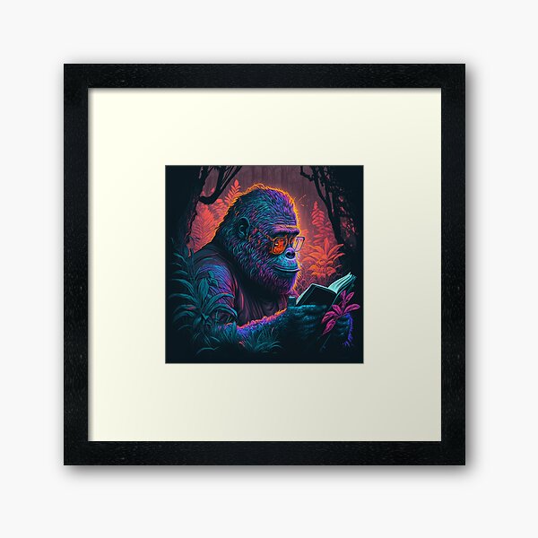 Vista previa del artículo con la obra «Gorila Hippie Leyendo Estilo Retro Gorila De Montaña», diseñado y vendido por Brockinator.