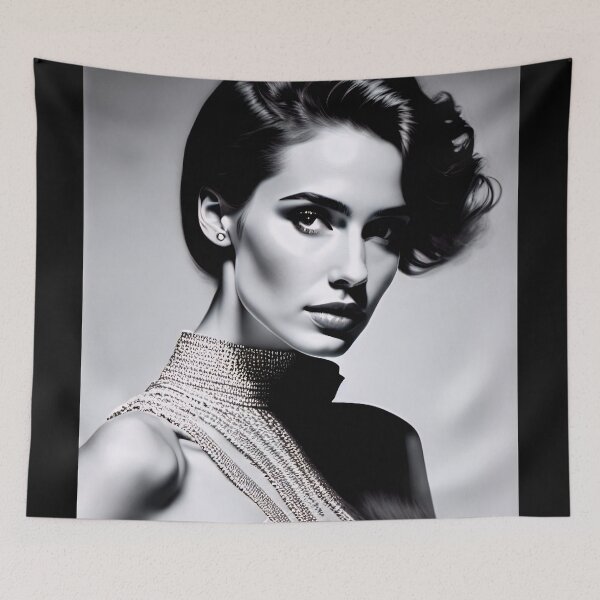 Item preview, B&W monochrome, vintage style portrait of a beautiful elegant woman designed and sold by ArtCreator2023.