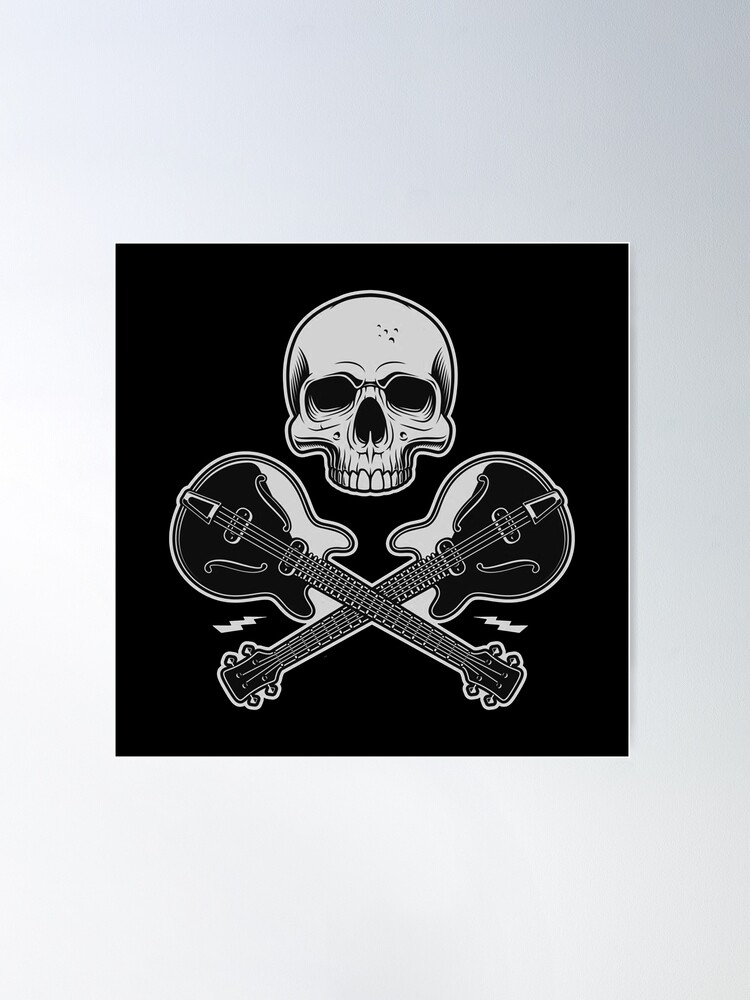 Traditional Rock and Roll Skull and Guitars Tattoo