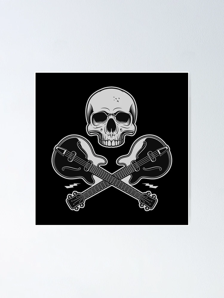 Traditional Rock and Roll Skull and Guitars Tattoo