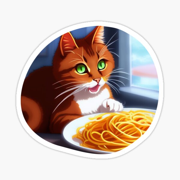 Kawaii Cat Eating Spaghetti Sticker, Dog Eating Spaghetti Gif