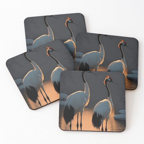 Item preview, A Beautiful, Realistic Sunset Silhouette of Two Red-Crowned Cranes Singing in the White Snow designed and sold by Digital-Dreamer.