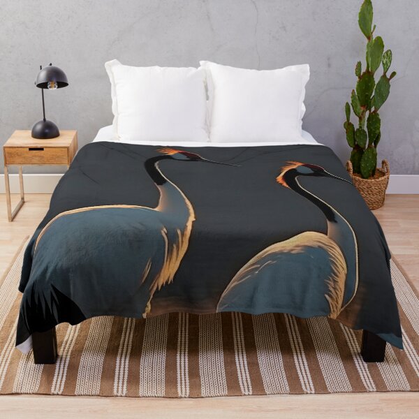 Item preview, A Beautiful, Realistic Sunset Silhouette of Two Red-Crowned Cranes Singing in the White Snow designed and sold by Digital-Dreamer.