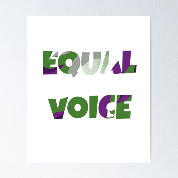 Artikelvorschau, Equal Voice-Slogan in Suffragette-Farben entworfen und verkauft von GrumpyFella.