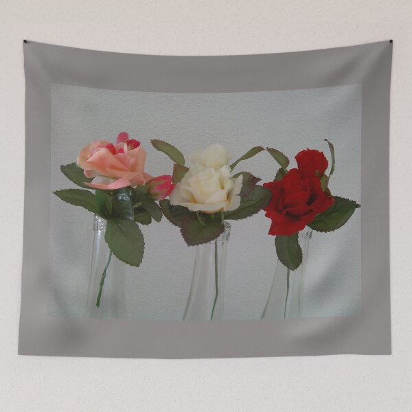 Item preview, Silk roses red white orange and glass vase // designed and sold by Lillrose.