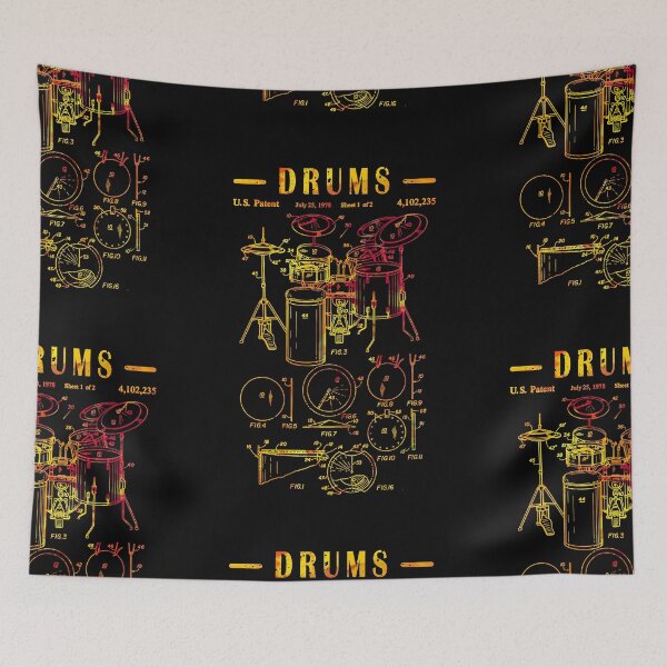 Item preview, Drummer Drum Set Kit Vintage Patent art Drawing Print - Drummer Drum bluprint Print gift idea-colorful drum patent drawing designed and sold by ismdesigner.