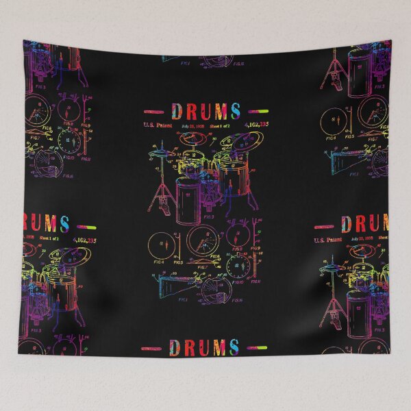 Item preview, Drummer Drum Set Kit Vintage Patent art Drawing Print - Drummer Drum bluprint Print gift idea-colorful drum patent drawing designed and sold by ismdesigner.