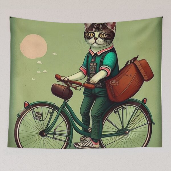 Item preview, cute cat on bike designed and sold by Bernsteinhaus.