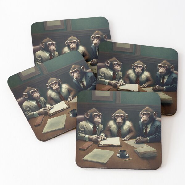 Item preview, Monkeys in suit in office sign contract artwork designed and sold by FRSquare.