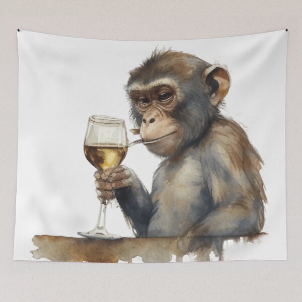 Item preview, Monkey drinks wine funny humorous logo designed and sold by FreewayPrint.