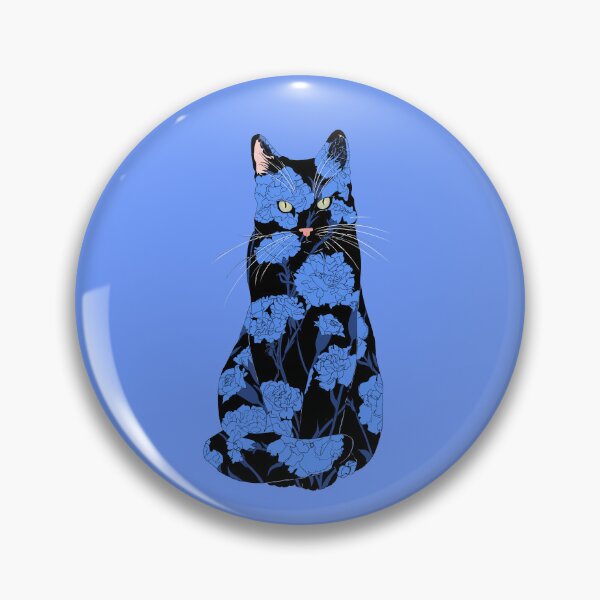 Item preview, Black Carnation Cat - Blue Florals designed and sold by ECMazur Art.
