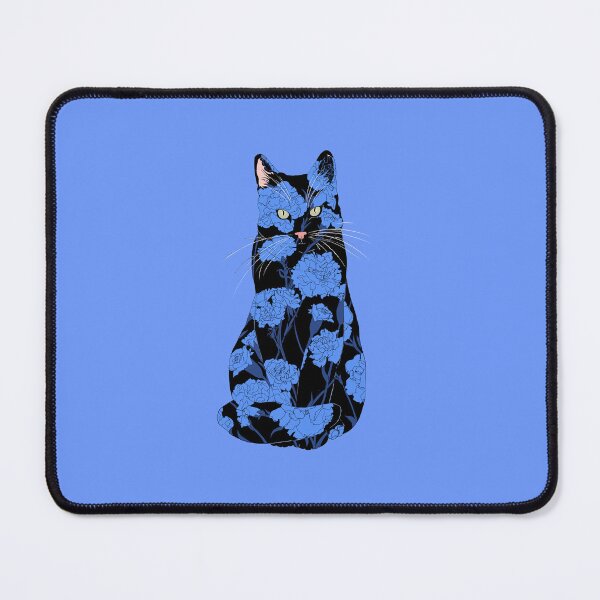 Item preview, Black Carnation Cat - Blue Florals designed and sold by ECMazur Art.