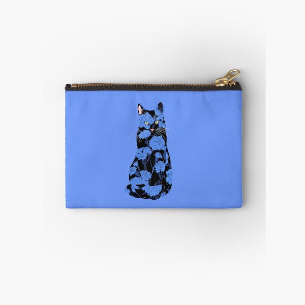 Item preview, Black Carnation Cat - Blue Florals designed and sold by ECMazur Art.