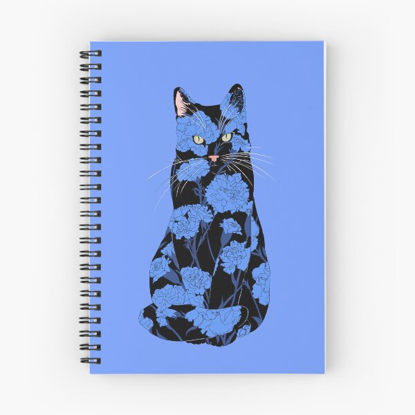 Item preview, Black Carnation Cat - Blue Florals designed and sold by ECMazur Art.