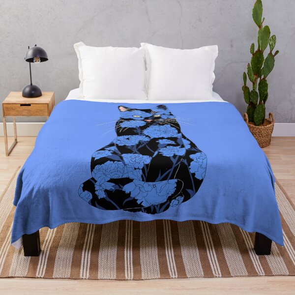 Item preview, Black Carnation Cat - Blue Florals designed and sold by ECMazur Art.