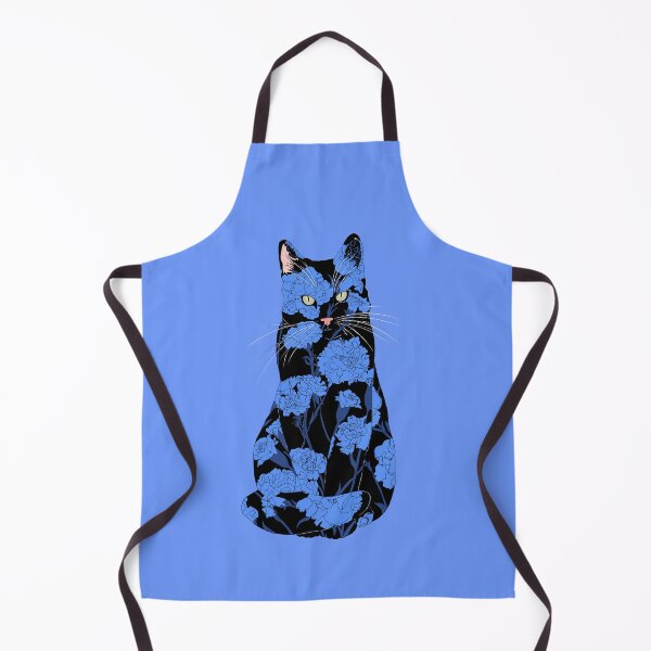 Item preview, Black Carnation Cat - Blue Florals designed and sold by ECMazur Art.
