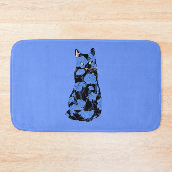 Item preview, Black Carnation Cat - Blue Florals designed and sold by ECMazur Art.