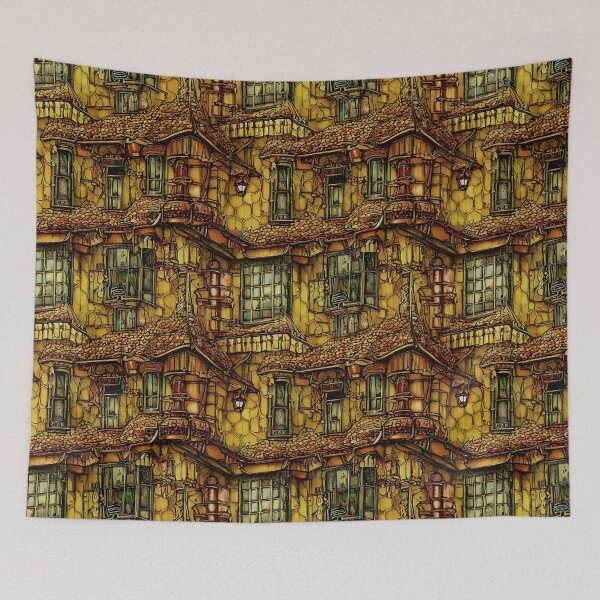 Item preview, Rustic Windows Yellow House Facade designed and sold by entwithanaxe.