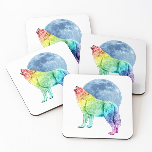 Item preview, Howling wolf, moon background - rainbow colorized version 1 designed and sold by SylvieG18.