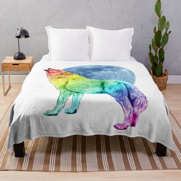 Item preview, Howling wolf, moon background - rainbow colorized version 1 designed and sold by SylvieG18.
