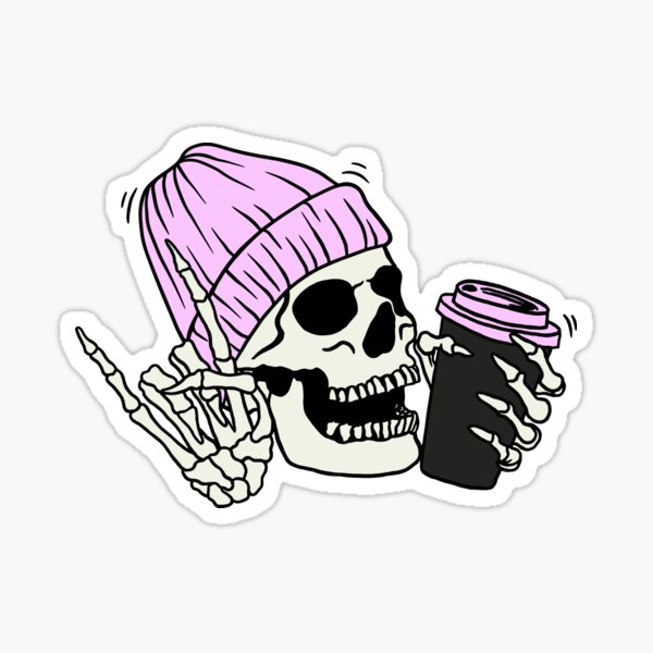 “Coffee Drinking Skeleton with Beanie” Sticker for Sale by Ninjakandy
