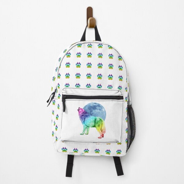 Item preview, Howling wolf, moon background - rainbow colorized version 2 designed and sold by SylvieG18.