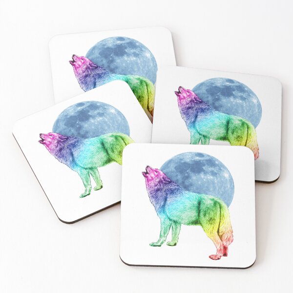 Item preview, Howling wolf, moon background - rainbow colorized version 2 designed and sold by SylvieG18.